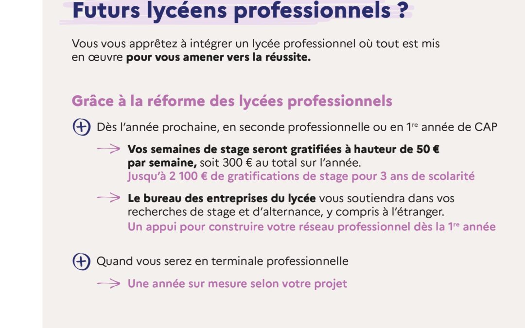 Gratification des semaines de stage – Lycée professionnel