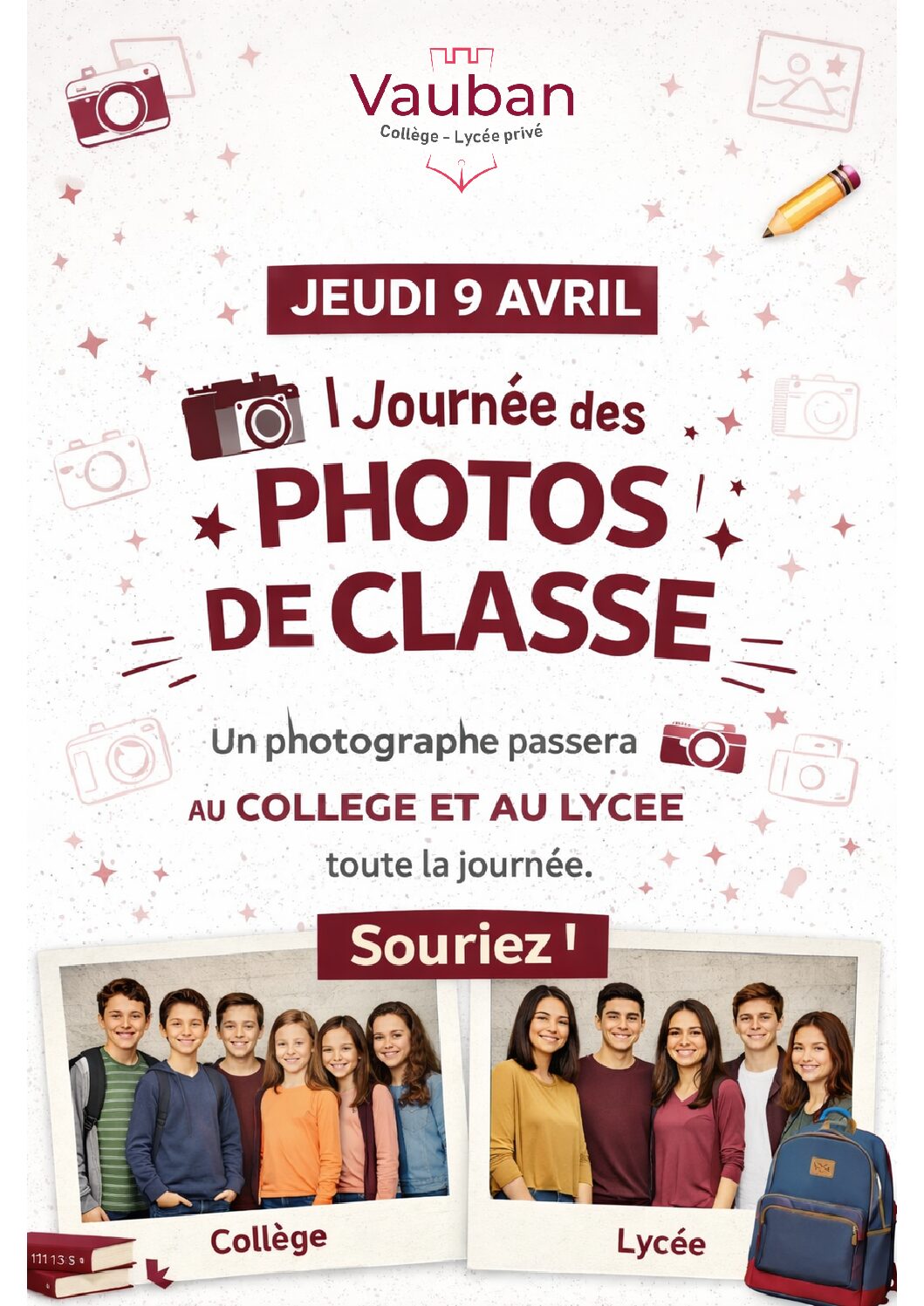 📸 Journée des photos de classe – Jeudi 9 avril 2026