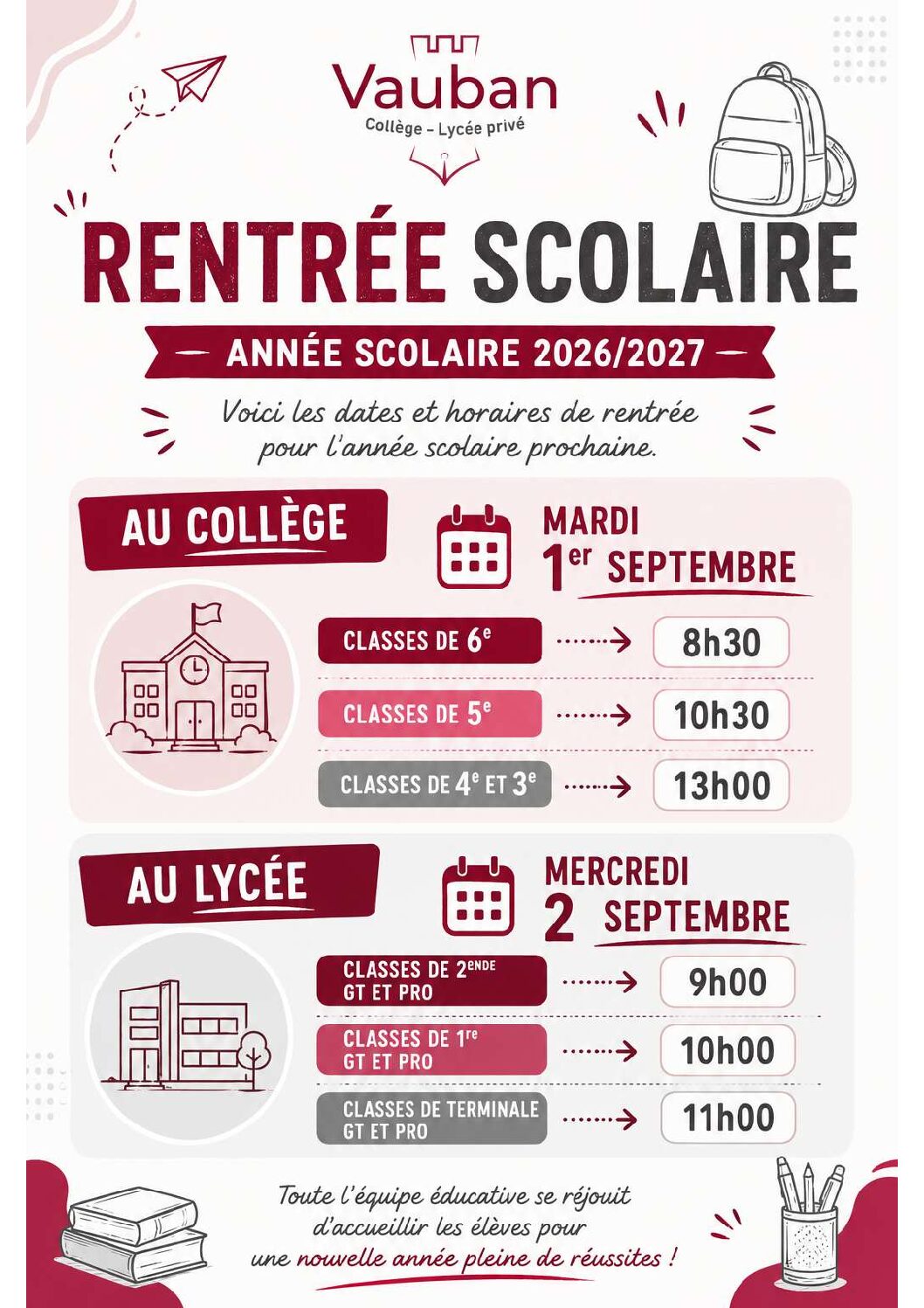 Rentrée des classes – Année 2026/2027